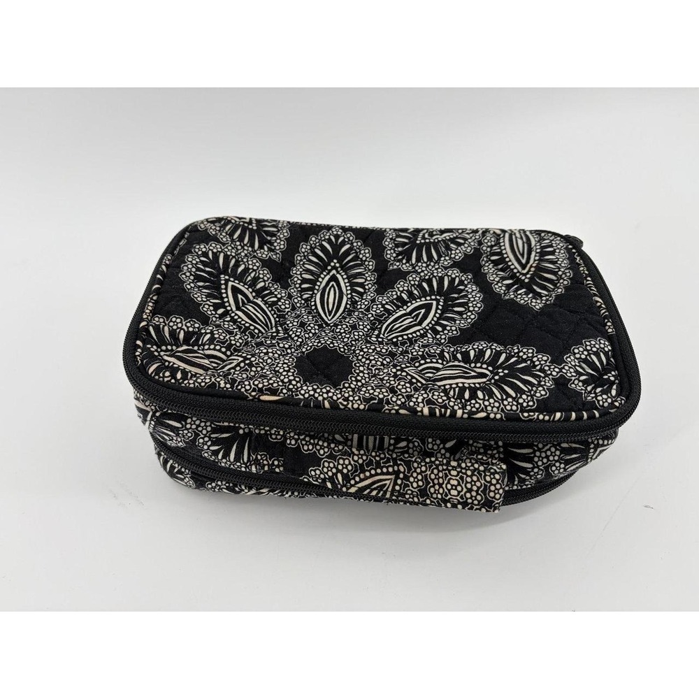 Vera Bradley Large Blush & Brush Makeup Cosmetic Case Blanco Bouquet Black White